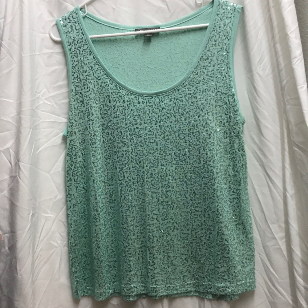 Sequined sea foam green tank top.